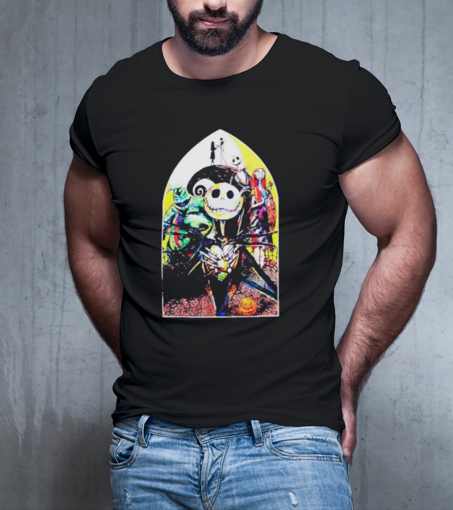 Jack Skellington And Friends Stained Glass Style Scene From The Nightmare Before Christmas T-Shirt