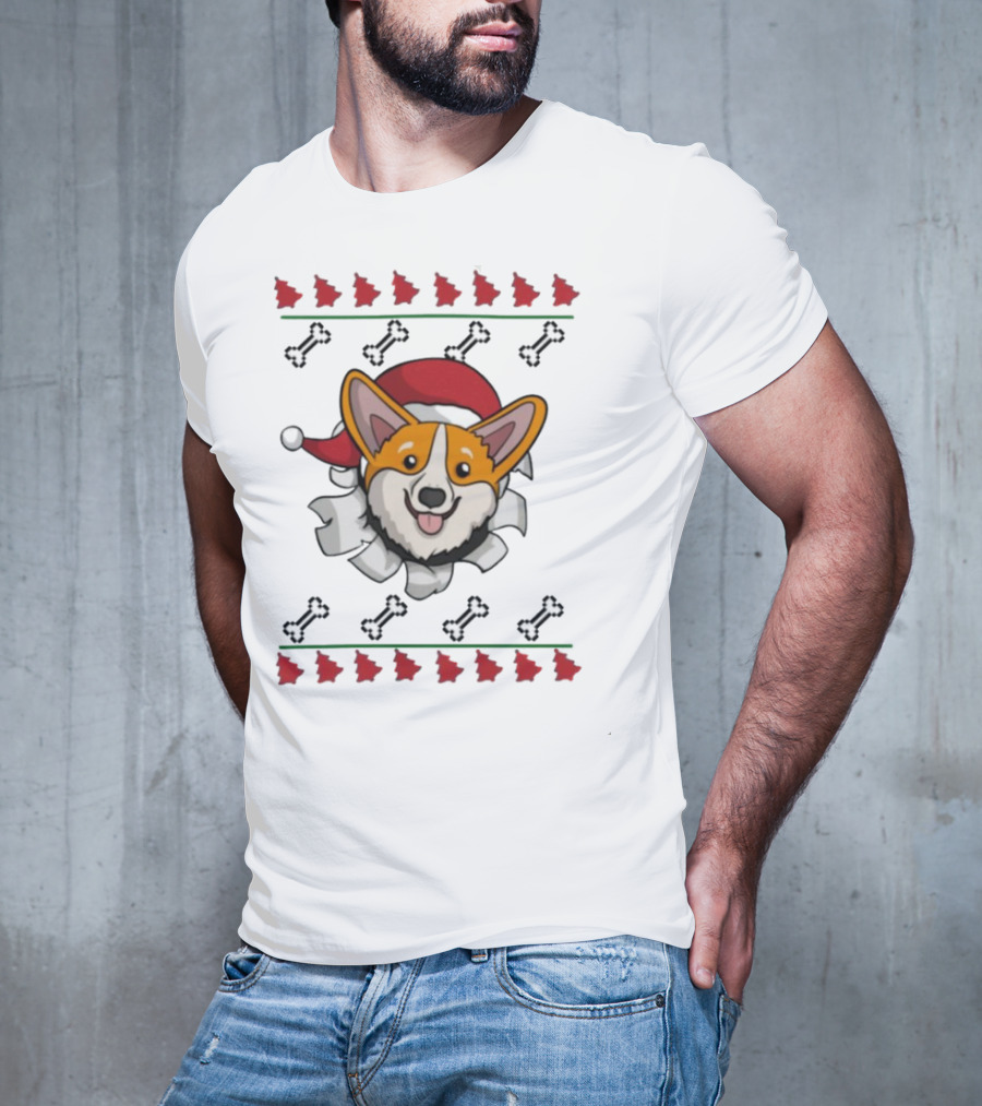 Corgi Surprise Christmas Santa Hat Bone T-Shirt