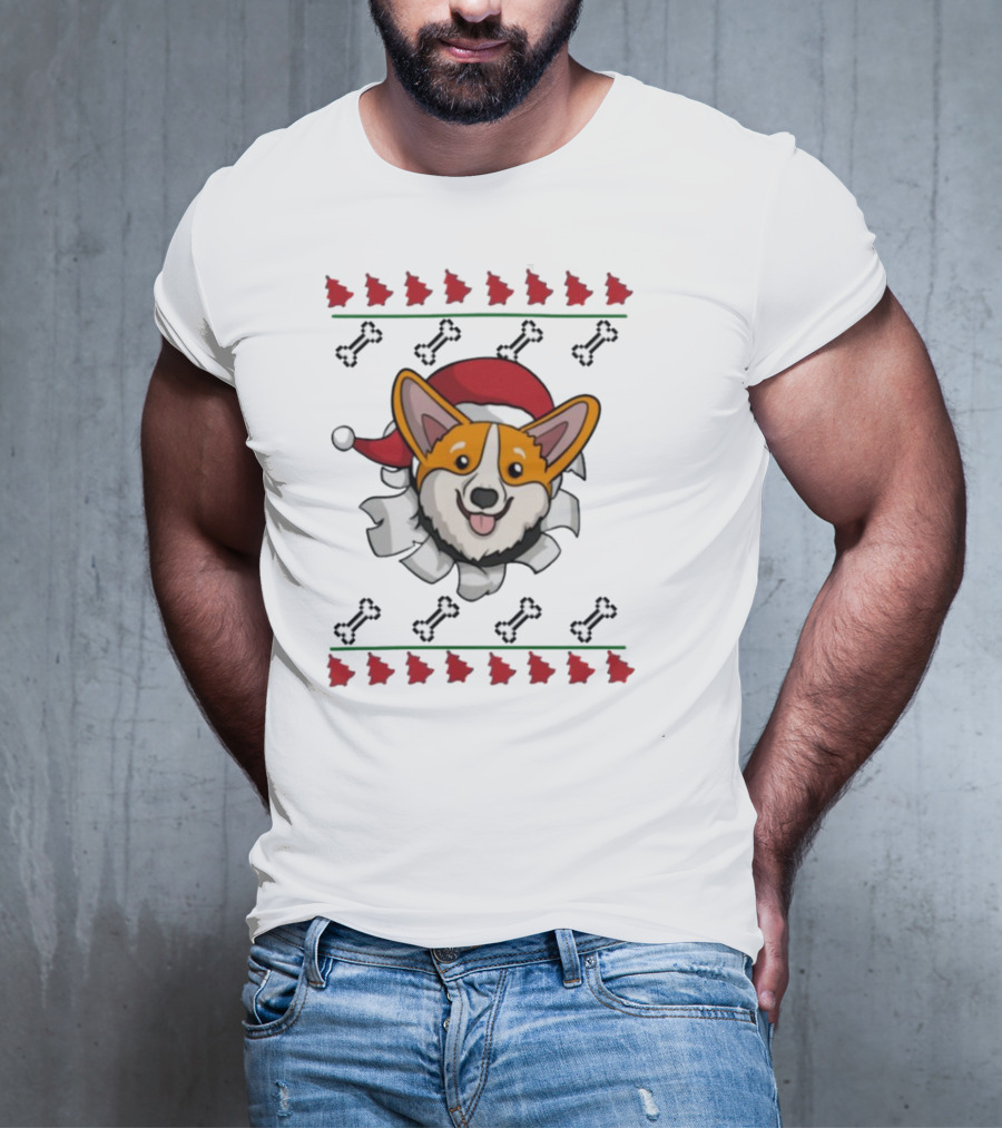 Corgi Surprise Christmas Santa Hat Bone T-Shirt