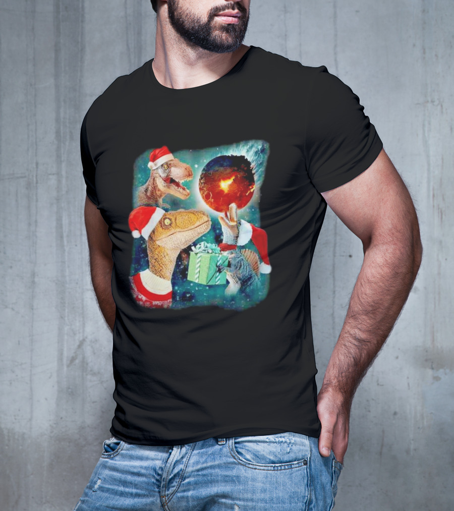 T-Rex Christmas Festive Santa Hat Dinosaur Planet Gift Explosion T-Shirt