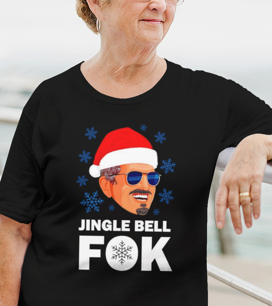 Jingle Bell Fok Santa Christmas Snowflakes Santa Hat Blue Sunglasses T-Shirt