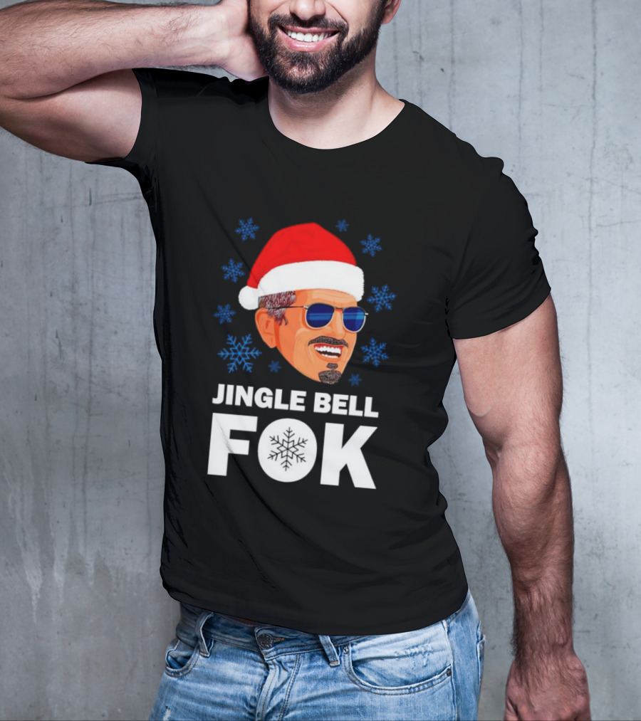 Jingle Bell Fok Santa Christmas Snowflakes Santa Hat Blue Sunglasses T-Shirt