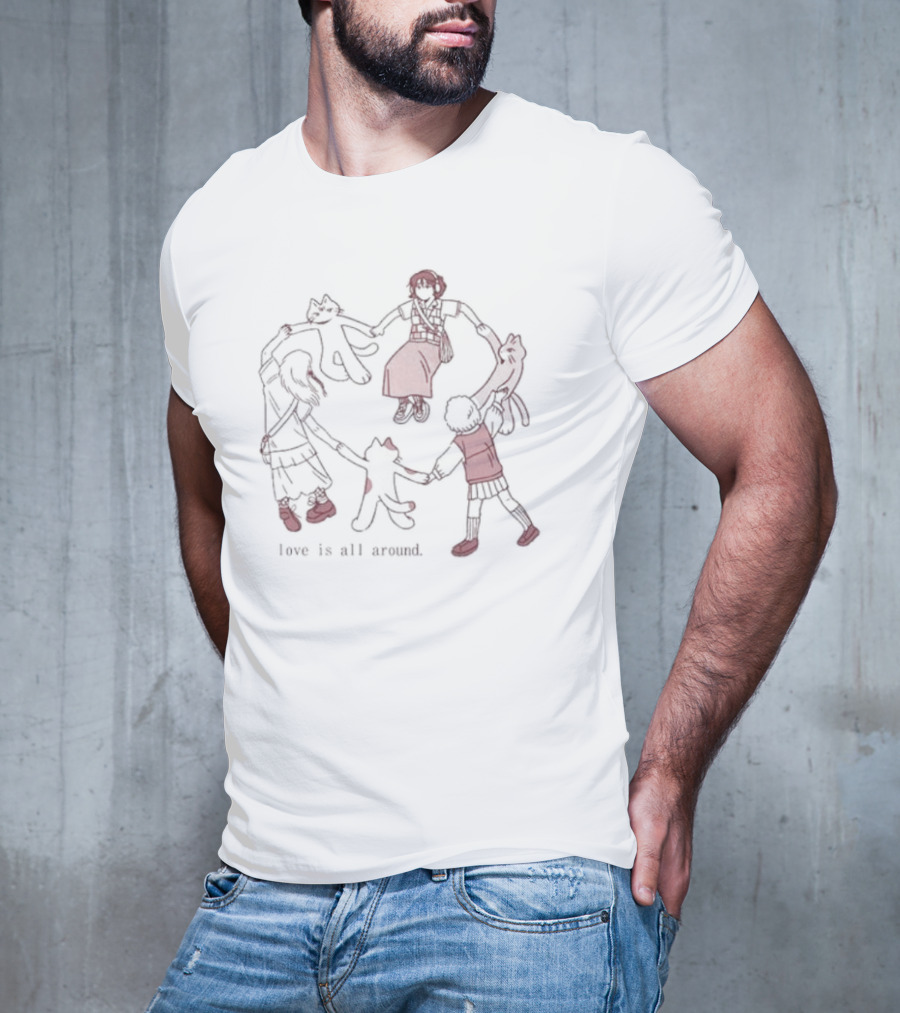Love Is All Around Cat Circle With Kids And Cats T-Shirt