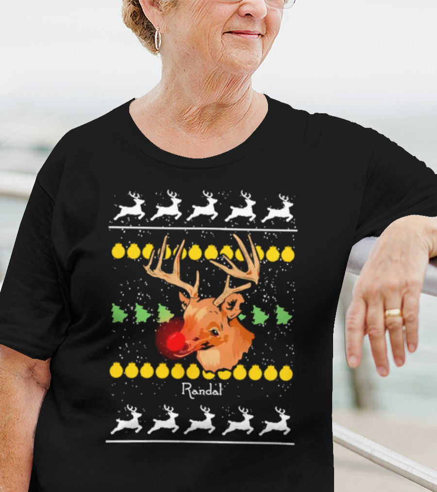 Randal Reindeer Festive Holiday Pattern With Red Nose And Antlers T-Shirt