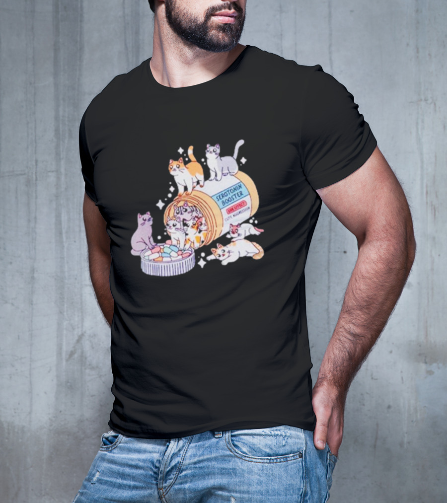 Serotonin Booster Cats Cute Antidepressant Kittens Happiness T-Shirt