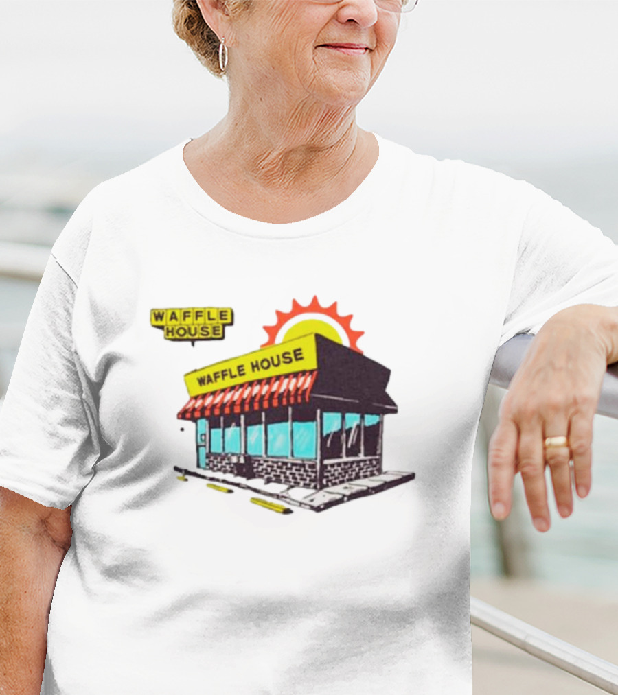 Waffle House Restaurant Building With Sunburst Background T-Shirt