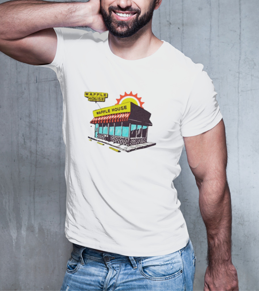 Waffle House Restaurant Building With Sunburst Background T-Shirt