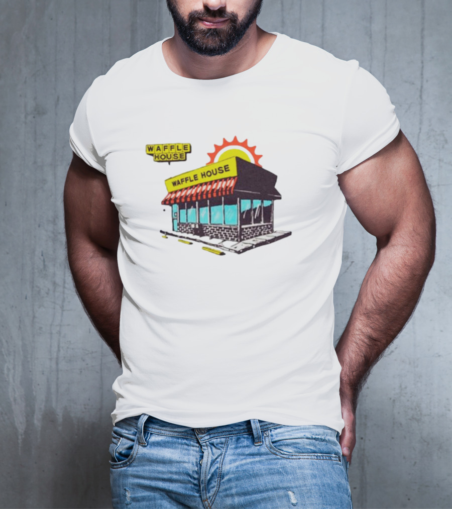 Waffle House Restaurant Building With Sunburst Background T-Shirt