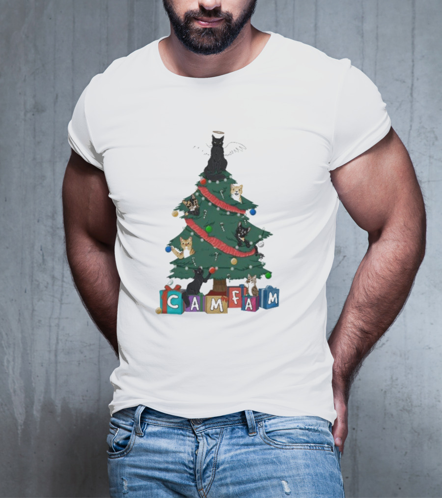 Cam Fam Cats On Christmas Tree T-Shirt