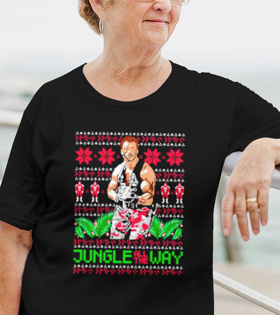 Jungle All The Way Retro Action Hero Holiday T-Shirt