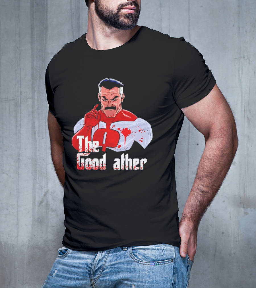 Omni Dad The Good Father Superhero Parody Red And White Costume T-Shirt