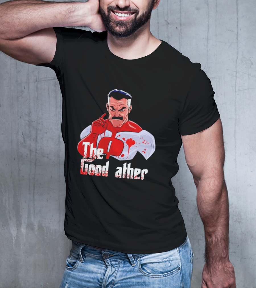 Omni Dad The Good Father Superhero Parody Red And White Costume T-Shirt