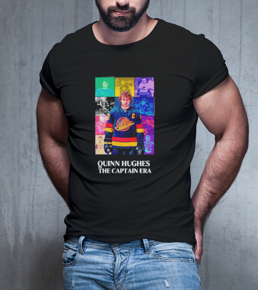 Quinn Hughes The Captain Era Multicolor Vancouver Hockey Legend T-Shirt
