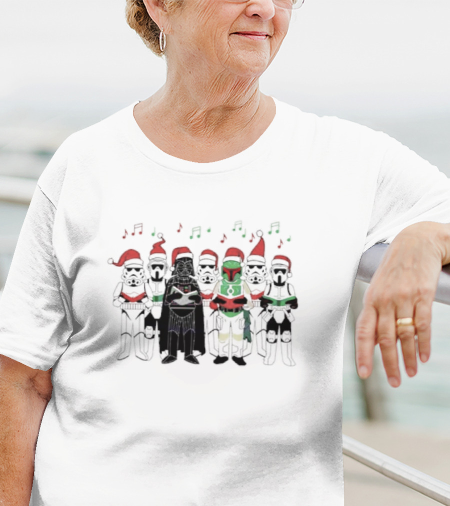 Star Wars Characters Santa Hats Singing Christmas Carols T-Shirt