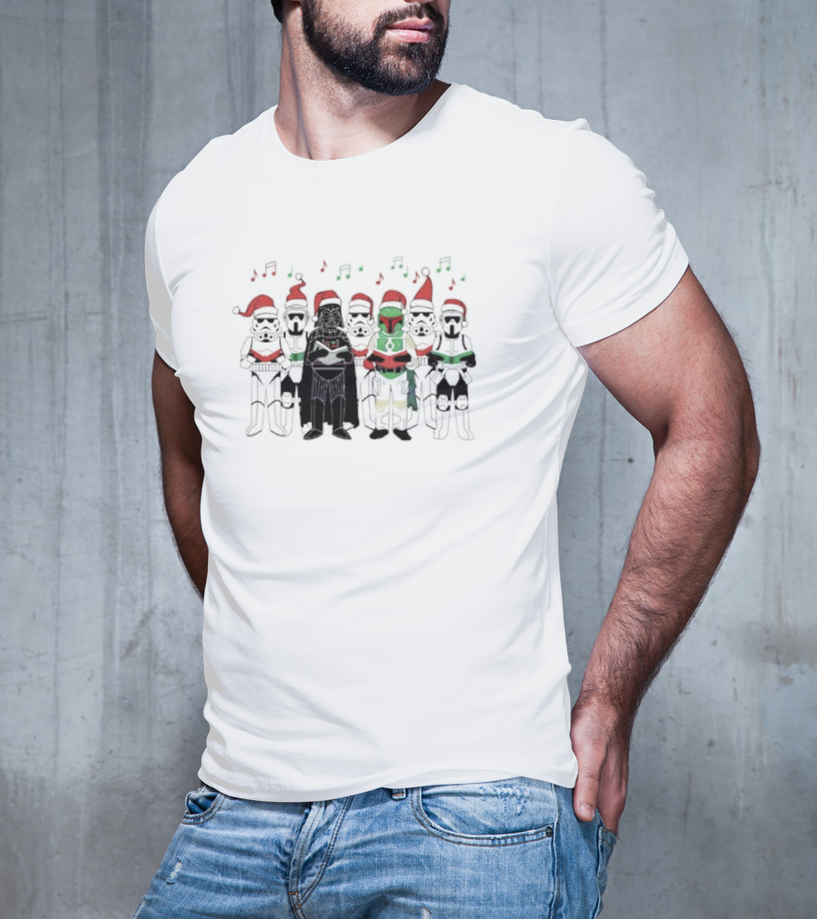 Star Wars Characters Santa Hats Singing Christmas Carols T-Shirt