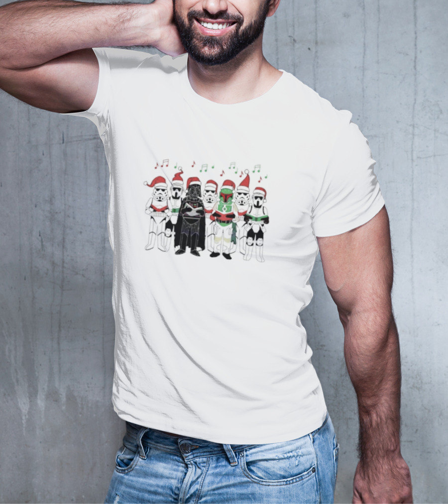Star Wars Characters Santa Hats Singing Christmas Carols T-Shirt