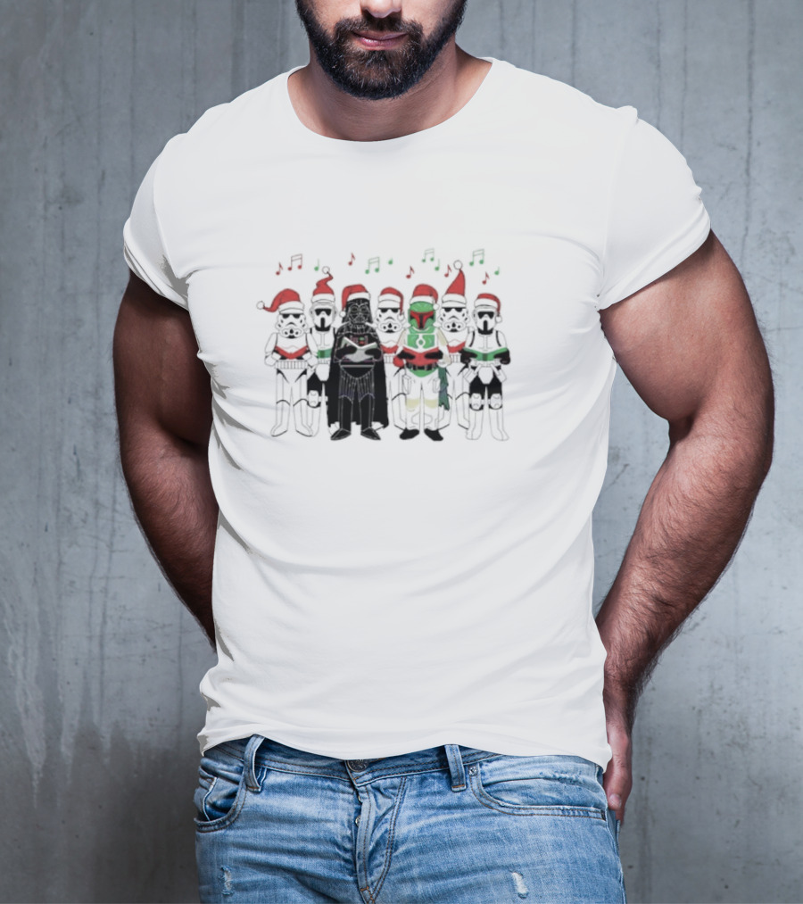 Star Wars Characters Santa Hats Singing Christmas Carols T-Shirt