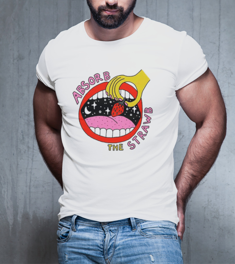 Absorb The Strawb Strawberry Imagery With Hand And Mouth T-Shirt