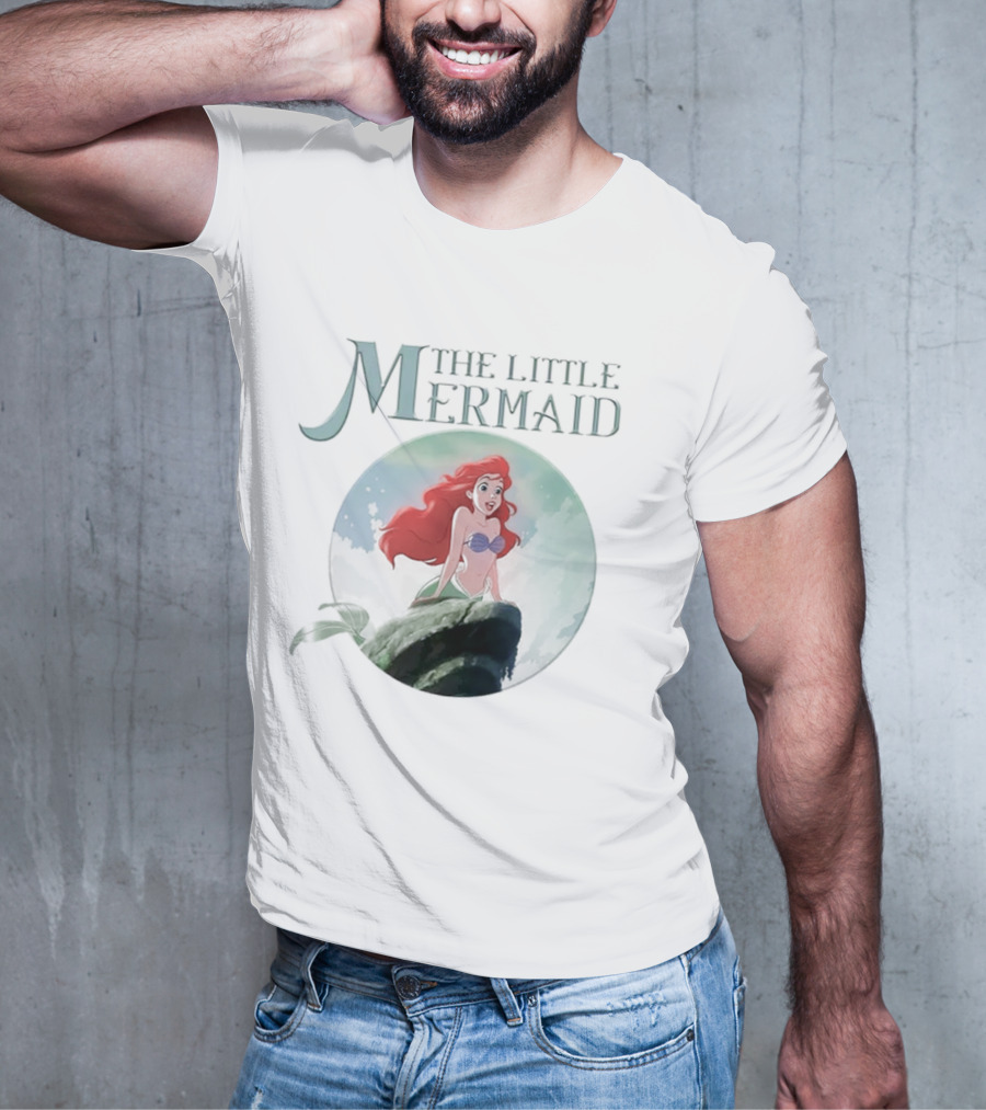 The Little Mermaid Ariel With Red Hair And Ocean Backdrop T-Shirt