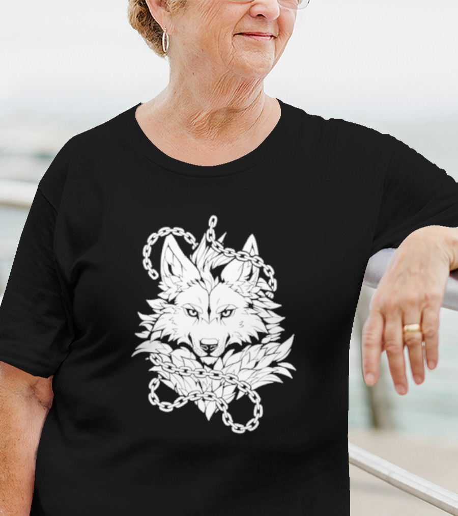 Wolf And Chains Intricate Black White T-Shirt