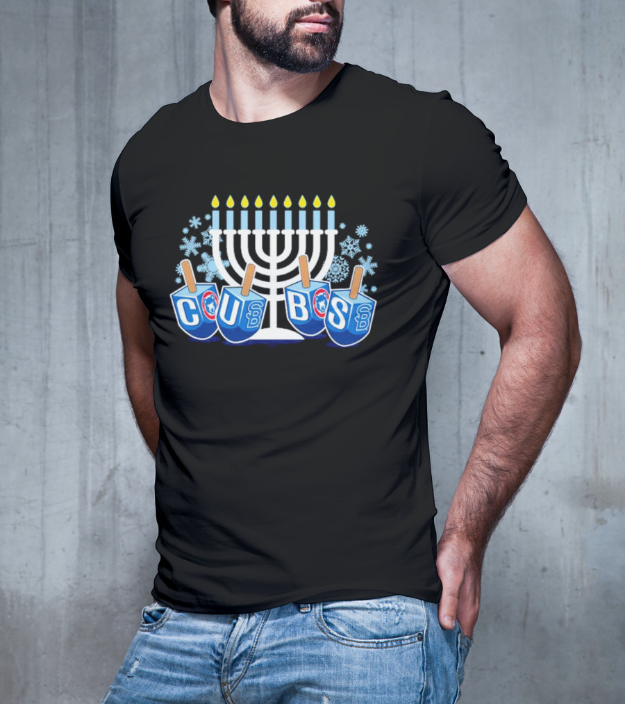 Cubs Hanukkah Menorah Dreidels Snowflakes T-Shirt