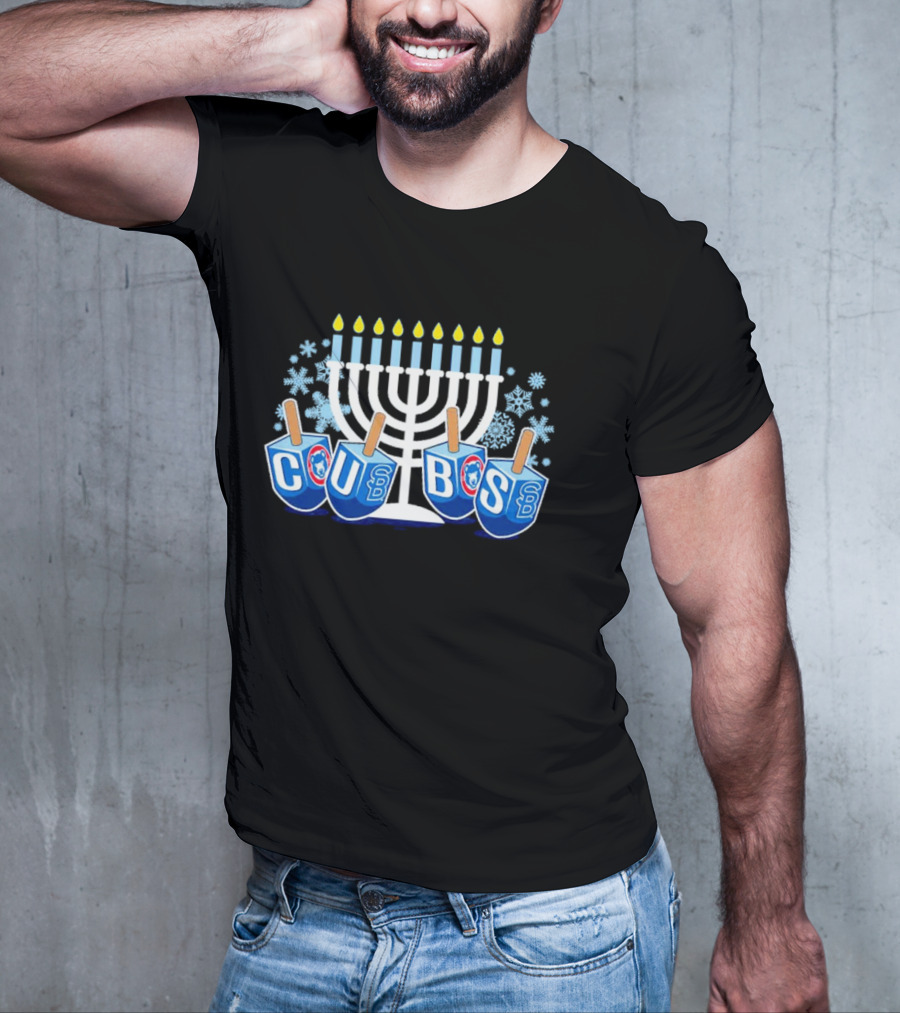 Cubs Hanukkah Menorah Dreidels Snowflakes T-Shirt
