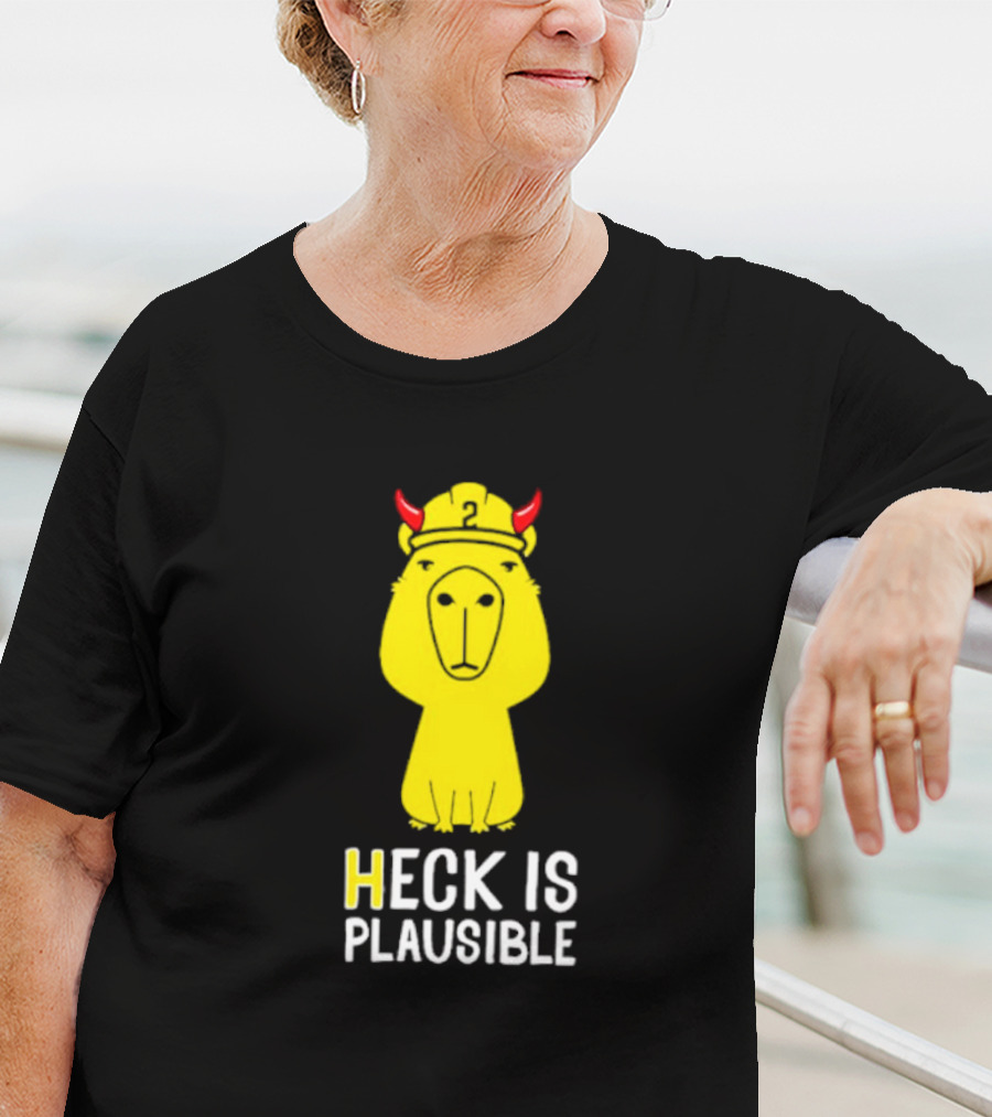 HECK IS PLAUSIBLE 2 Red Horned Yellow Character T-Shirt