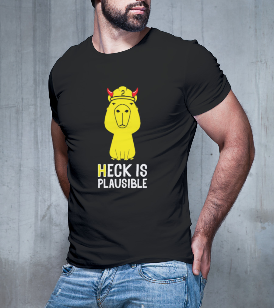 HECK IS PLAUSIBLE 2 Red Horned Yellow Character T-Shirt