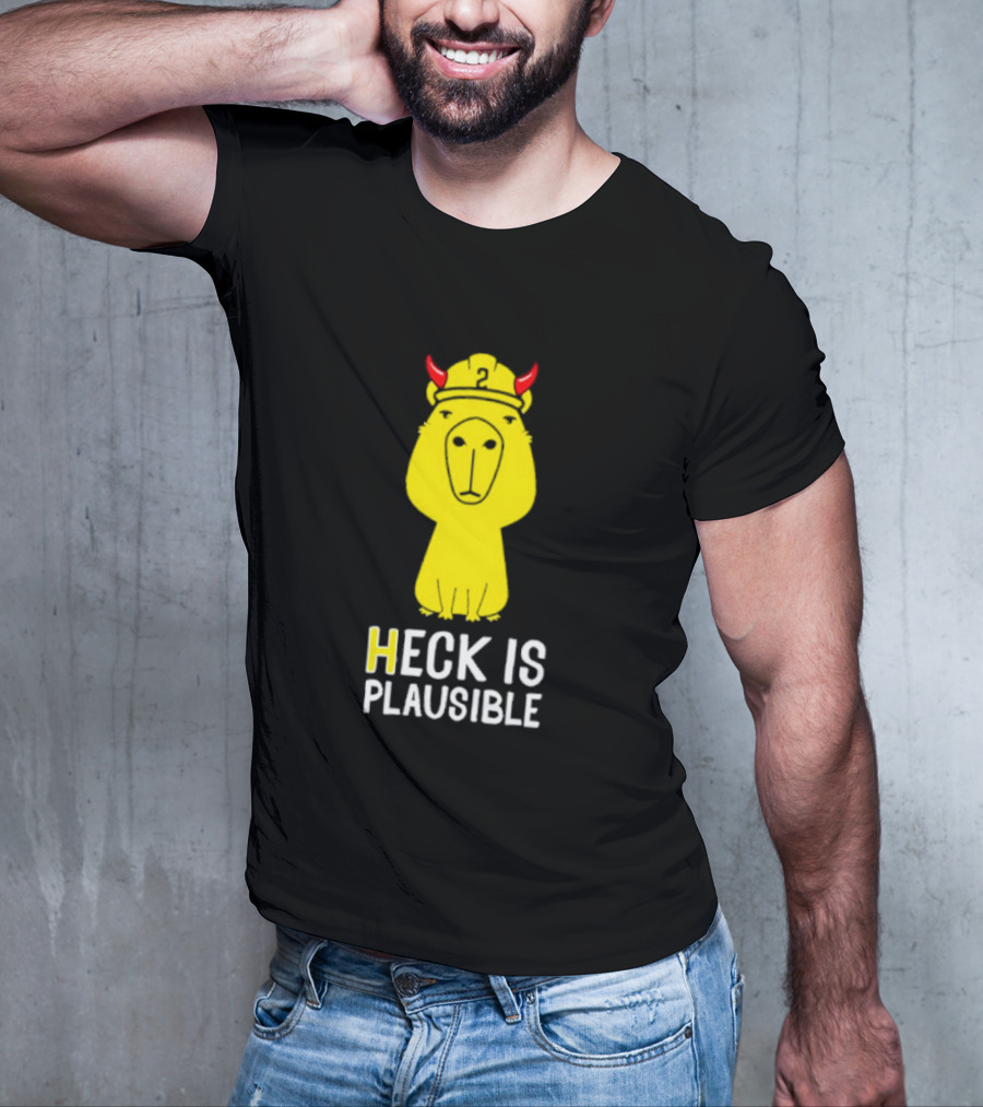 HECK IS PLAUSIBLE 2 Red Horned Yellow Character T-Shirt