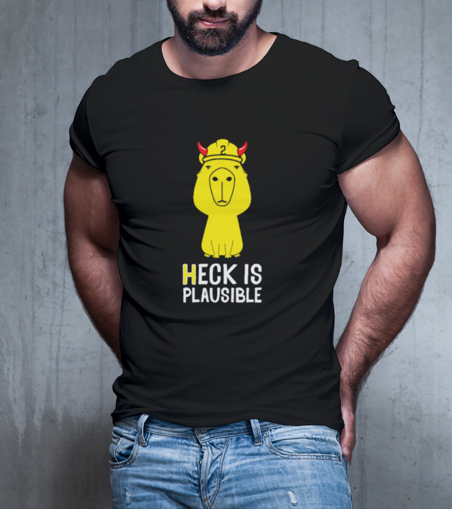 HECK IS PLAUSIBLE 2 Red Horned Yellow Character T-Shirt