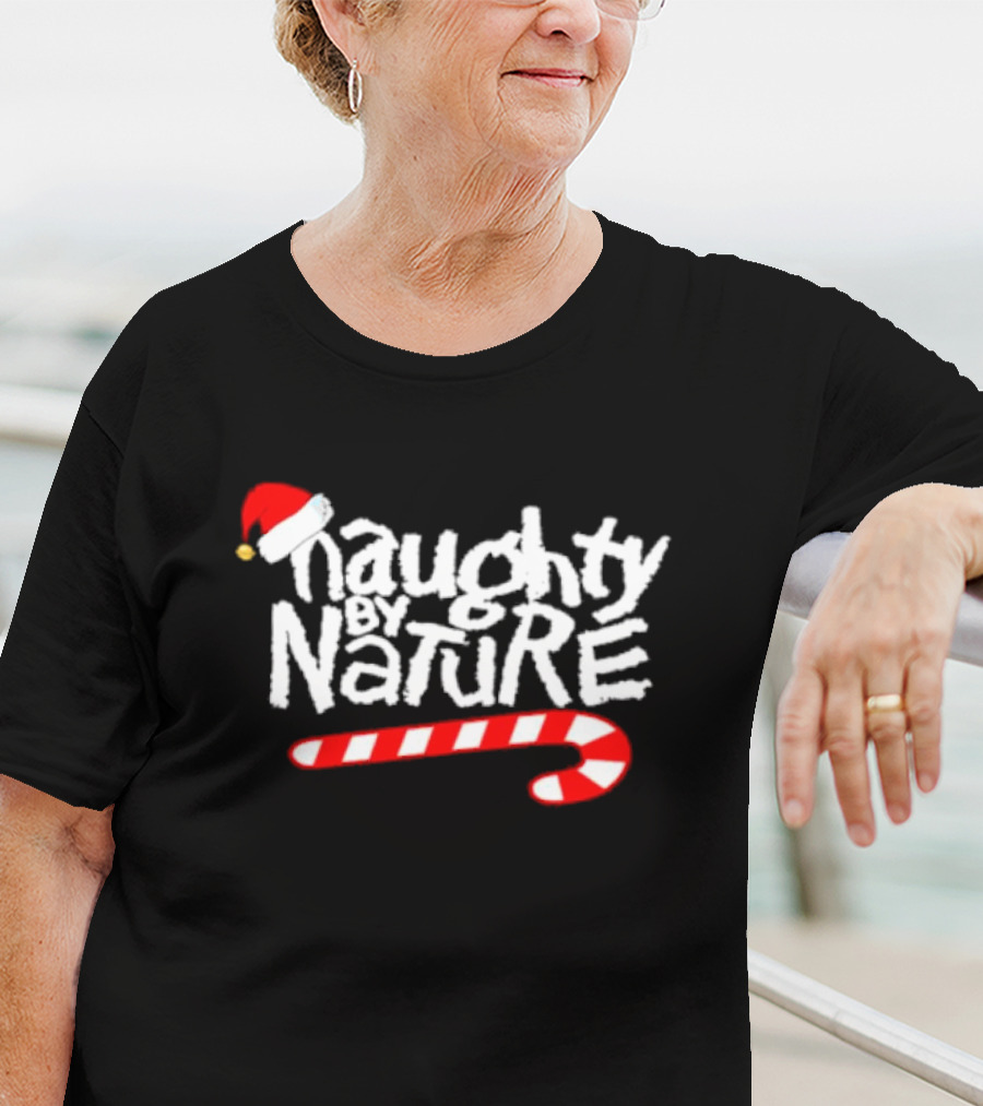 Naughty By Nature Santa Hat Candy Cane Christmas T-Shirt