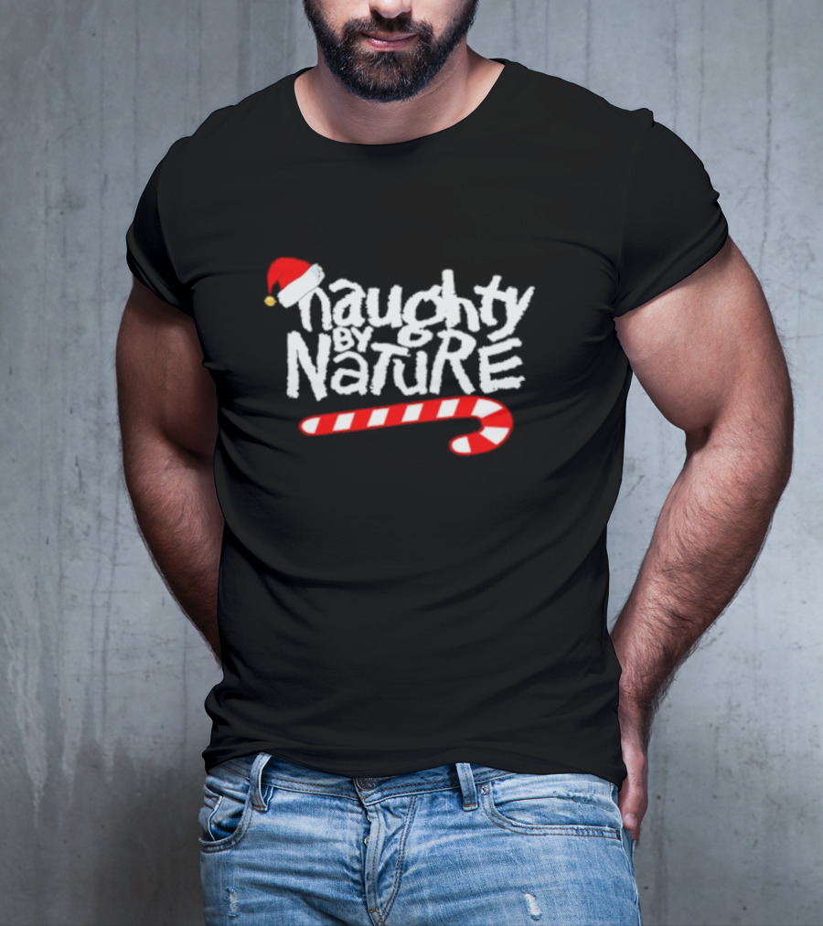 Naughty By Nature Santa Hat Candy Cane Christmas T-Shirt