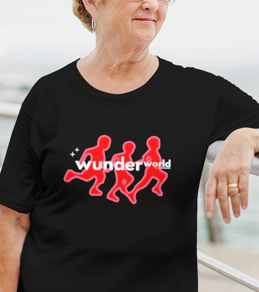 Aries Wunderworld Running Figures Red Neon Text T-Shirt