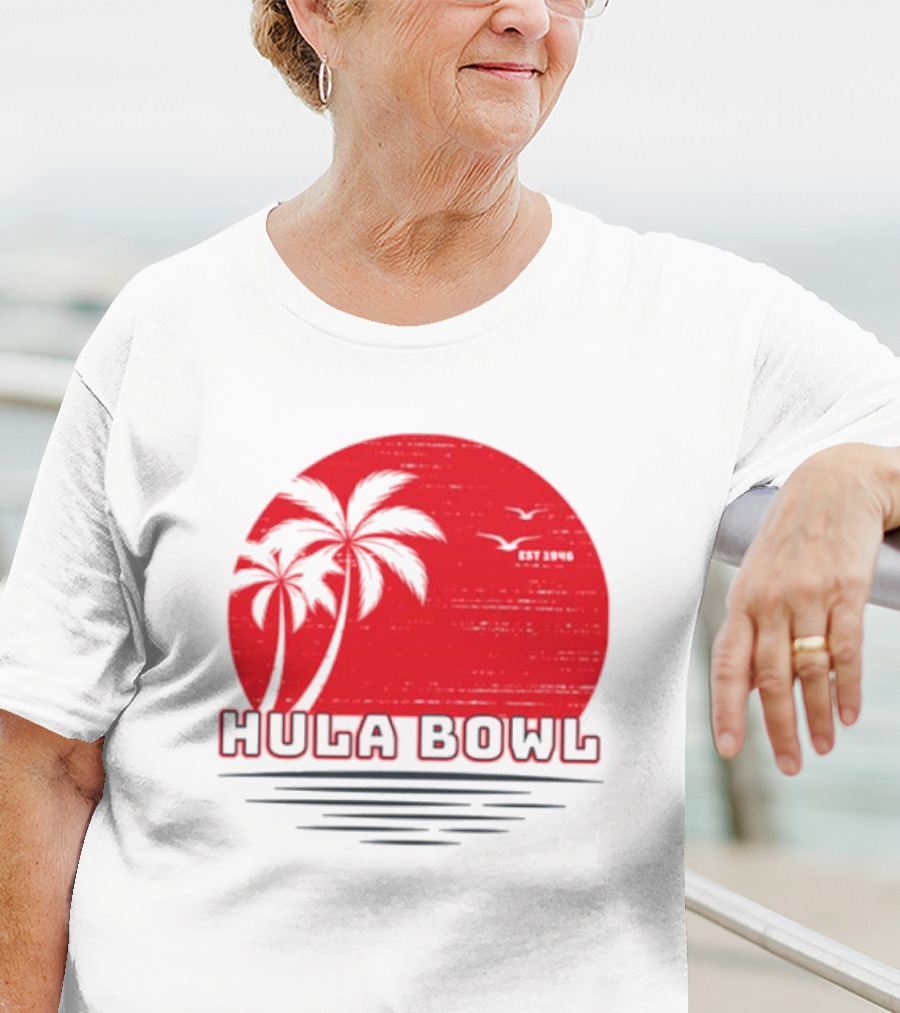 Hula Bowl Established 1946 Red Sunset With Palm Trees T-Shirt
