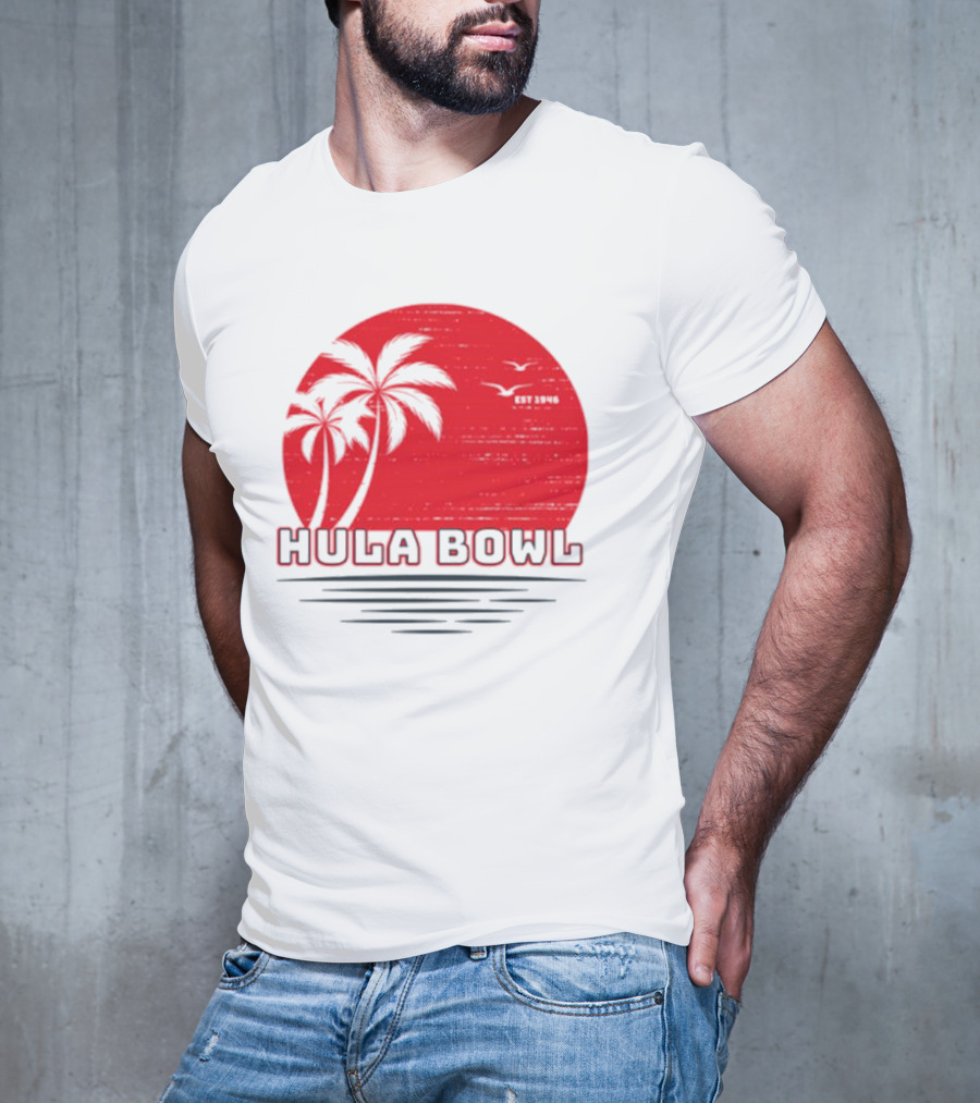 Hula Bowl Established 1946 Red Sunset With Palm Trees T-Shirt