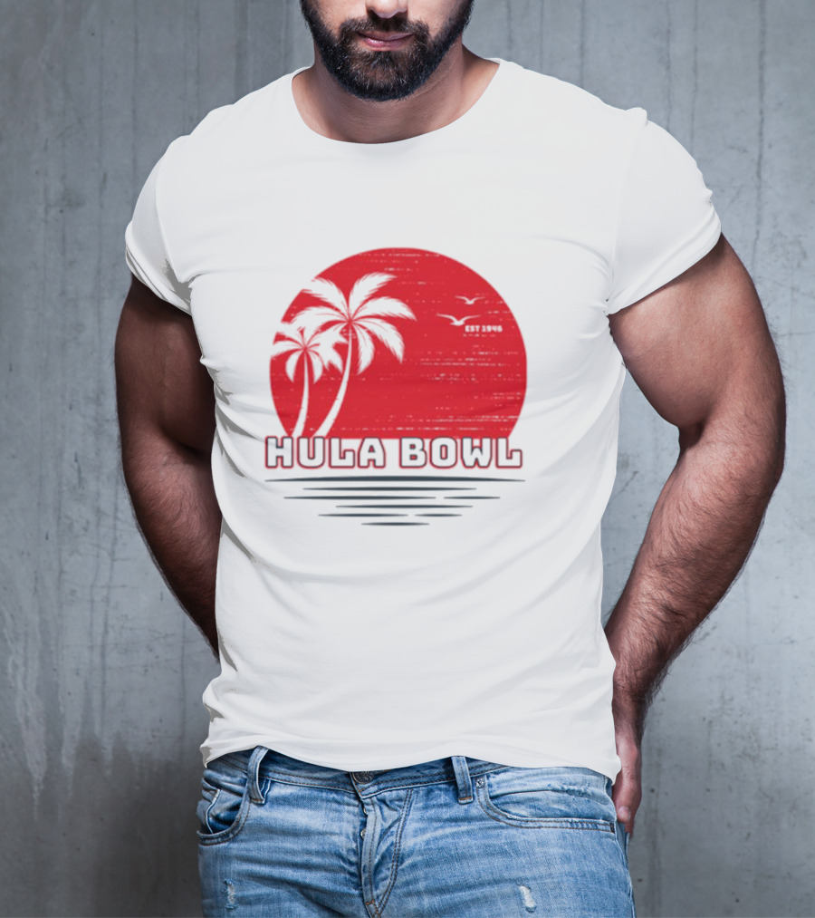 Hula Bowl Established 1946 Red Sunset With Palm Trees T-Shirt