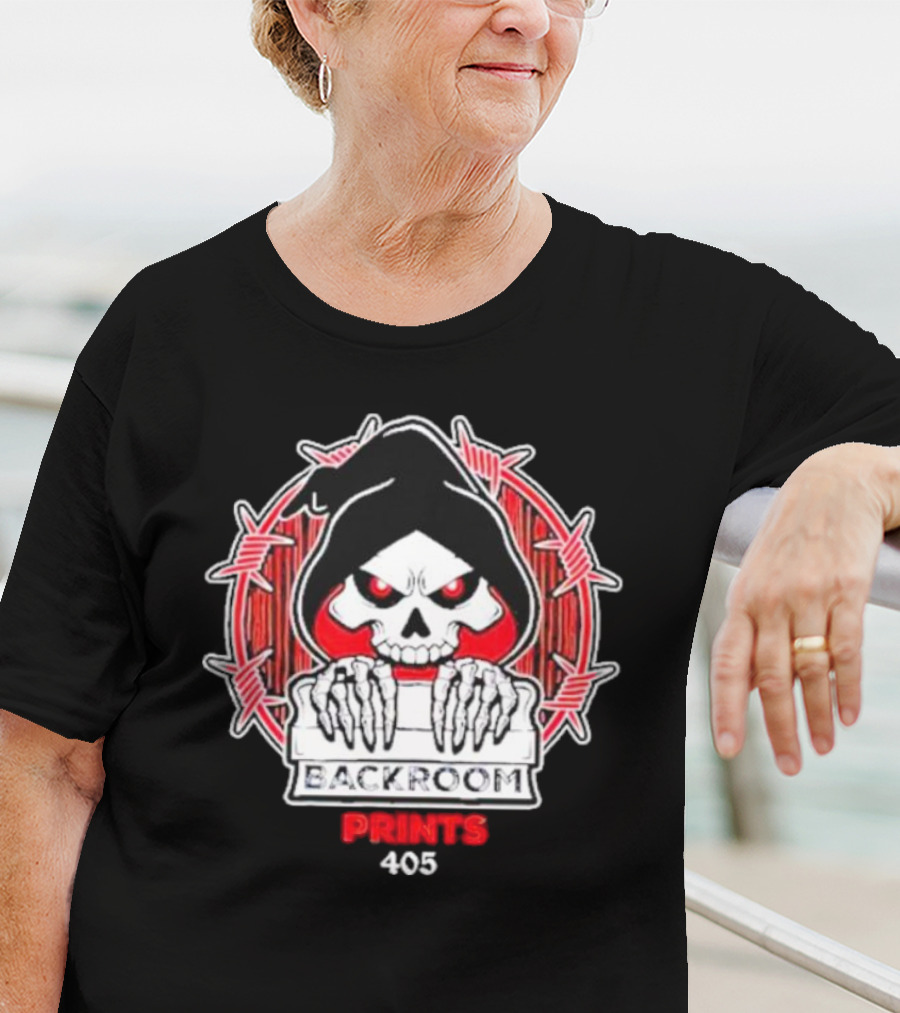 Backroom Prints 405 Reaper Skull Barbed Wire T-Shirt