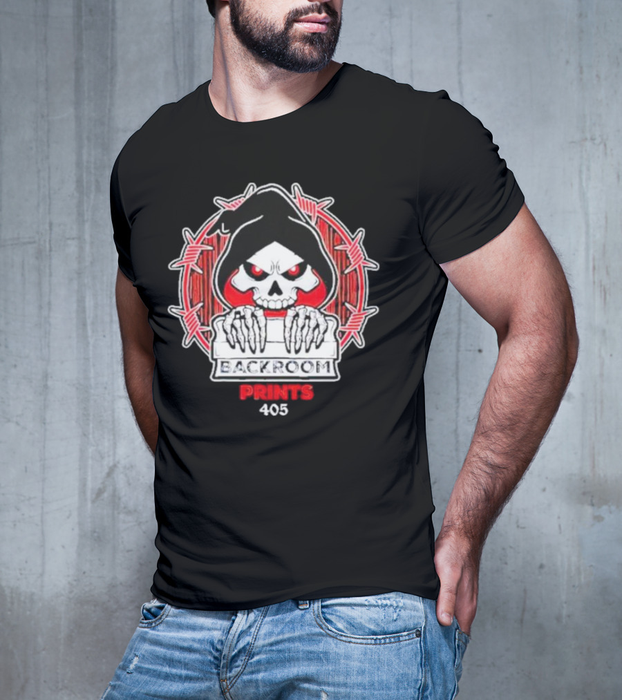 Backroom Prints 405 Reaper Skull Barbed Wire T-Shirt