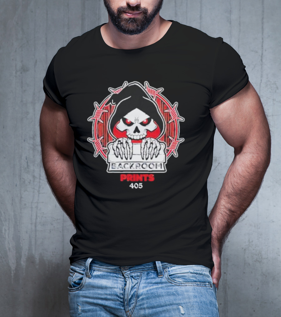 Backroom Prints 405 Reaper Skull Barbed Wire T-Shirt