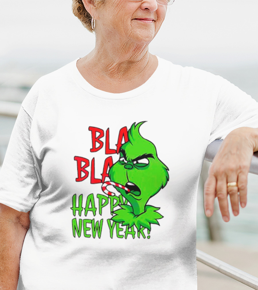 Bla Bla Happy New Year Grinch Candy Cane Image T-Shirt