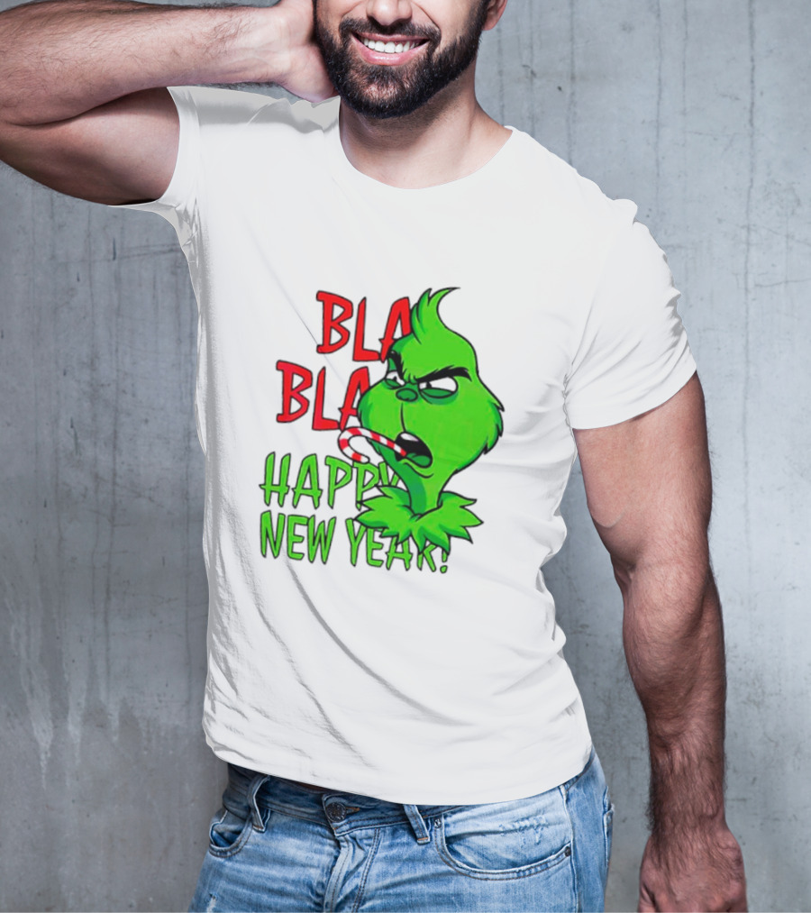 Bla Bla Happy New Year Grinch Candy Cane Image T-Shirt