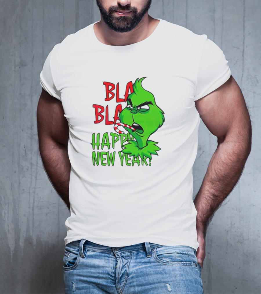 Bla Bla Happy New Year Grinch Candy Cane Image T-Shirt