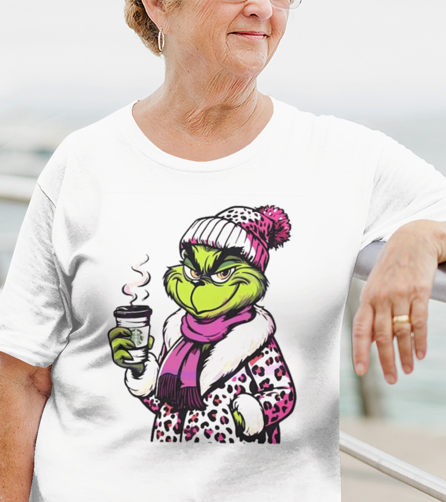 Grinchy And Bougie Pink Leopard Coffee Cozy T-Shirt