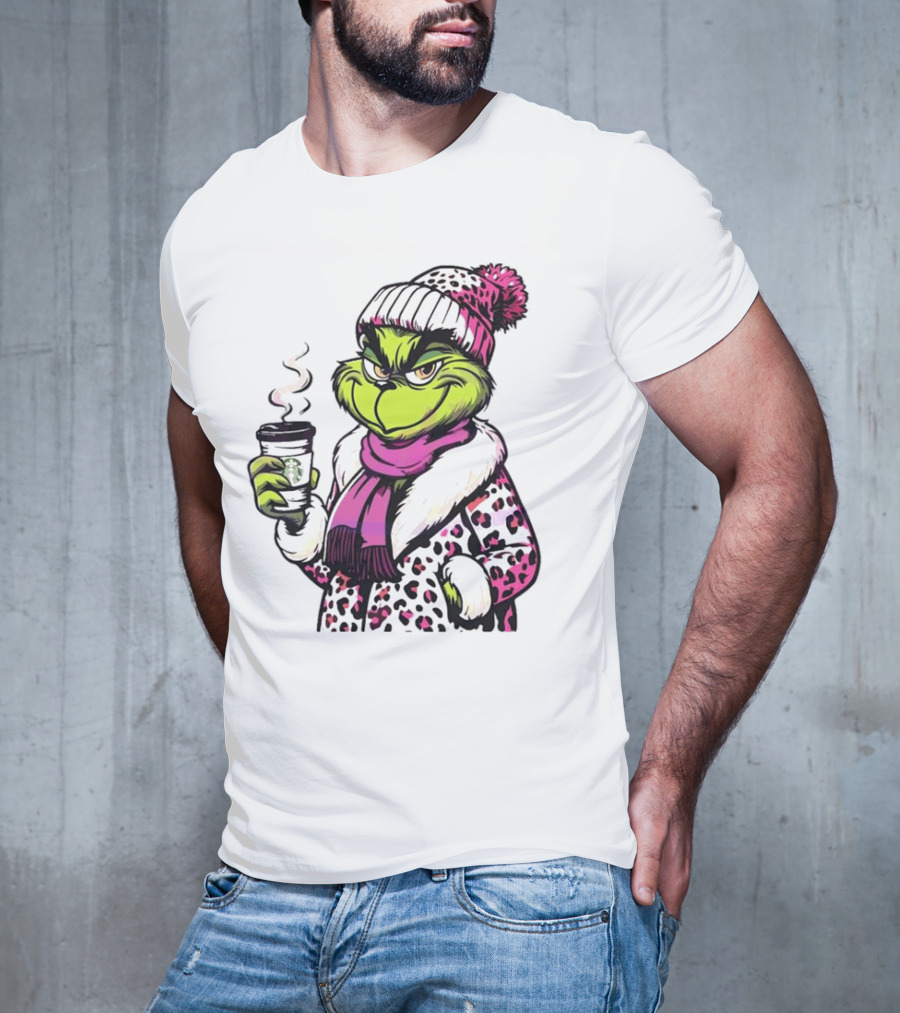 Grinchy And Bougie Pink Leopard Coffee Cozy T-Shirt