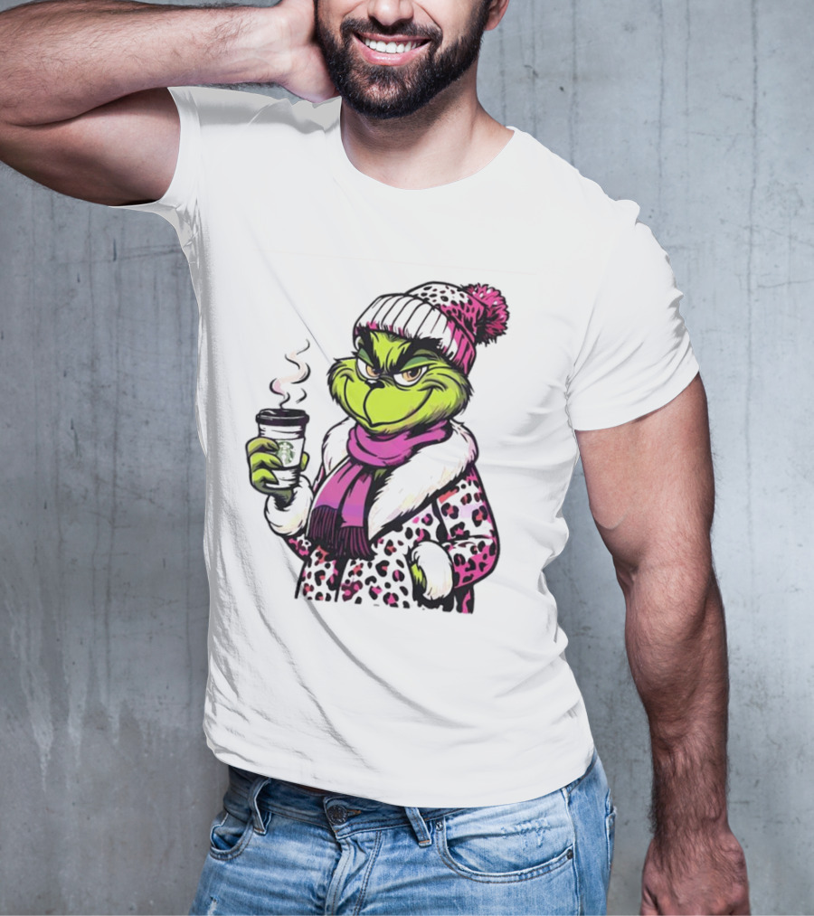 Grinchy And Bougie Pink Leopard Coffee Cozy T-Shirt