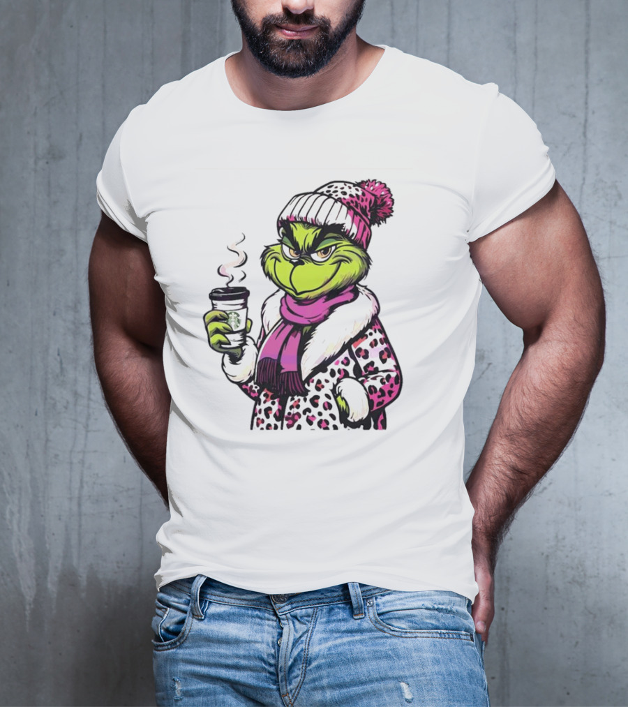 Grinchy And Bougie Pink Leopard Coffee Cozy T-Shirt