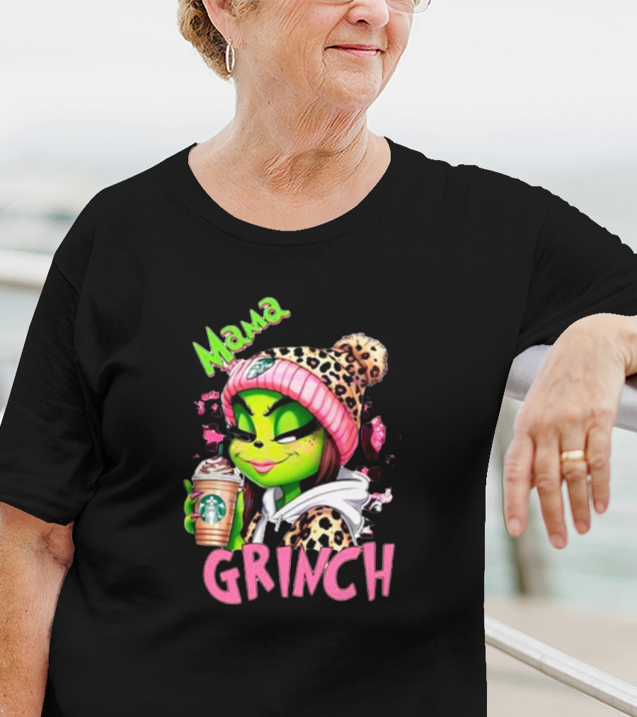 Mama Grinch Leopard Coffee Holiday T-Shirt
