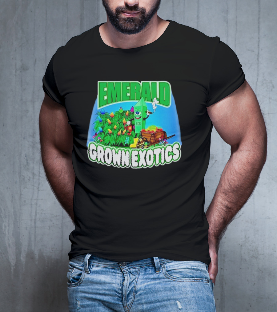 Emerald Grown Exotics Colorful Harvest With EGE Mascot And Wagon T-Shirt