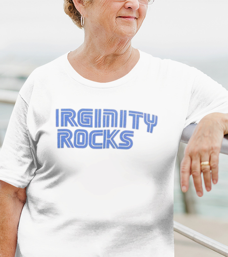 Virginity Rocks Bold Blue Gaming Font T-Shirt