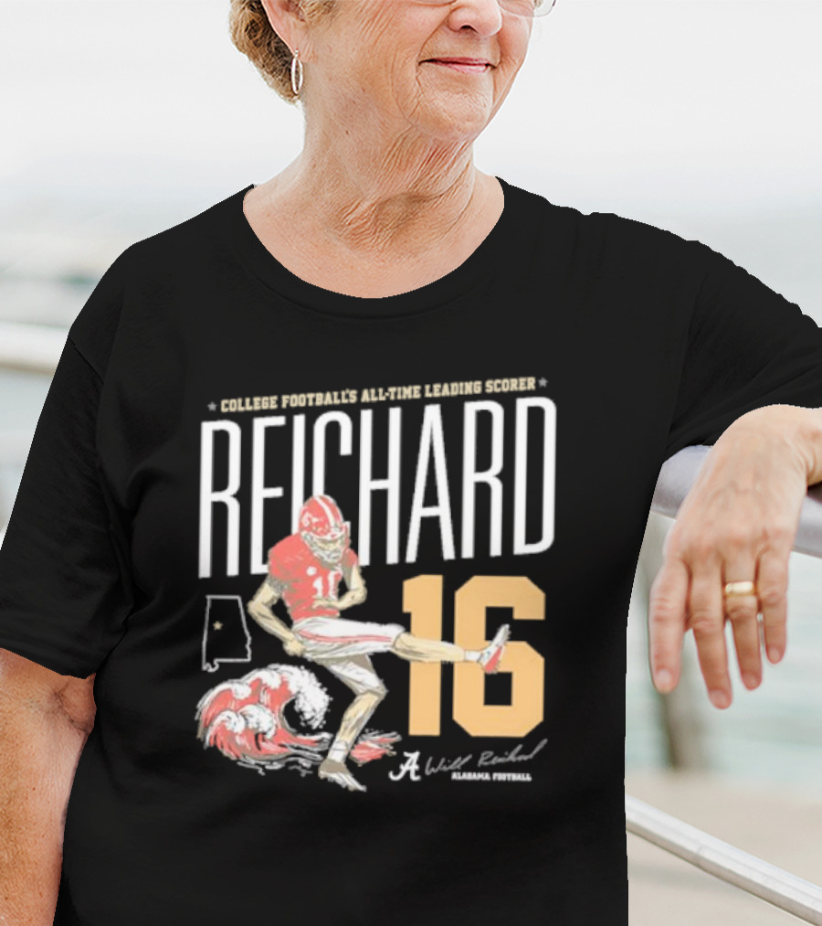 College Football's All-Time Leading Scorer Reichard 16 Alabama Football T-Shirt